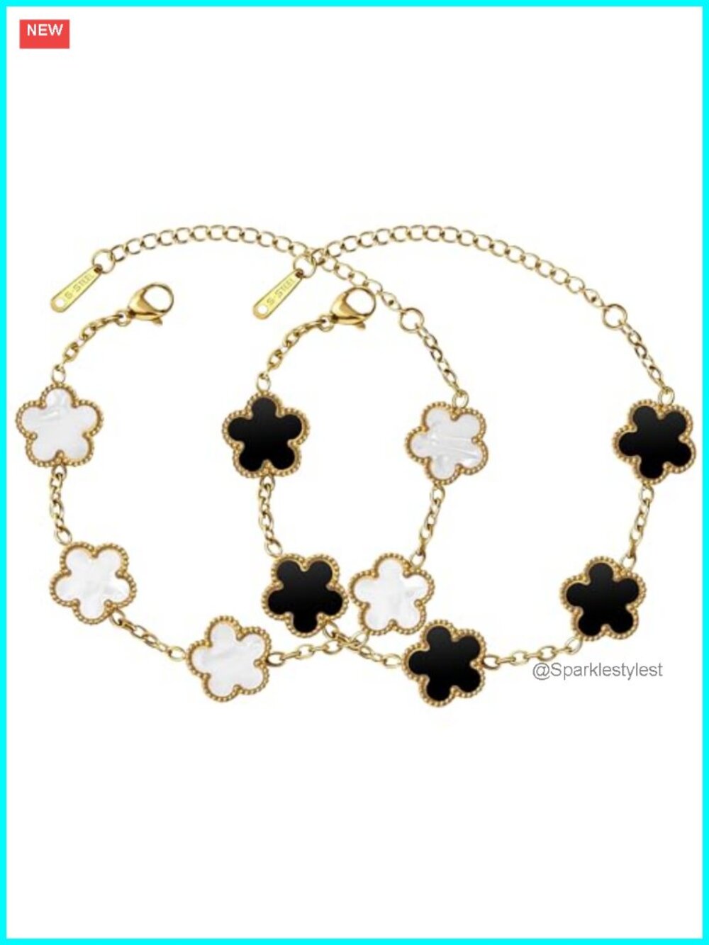 18K Gold Plated Clover Bracelet Stainless Steel Lucky Charm